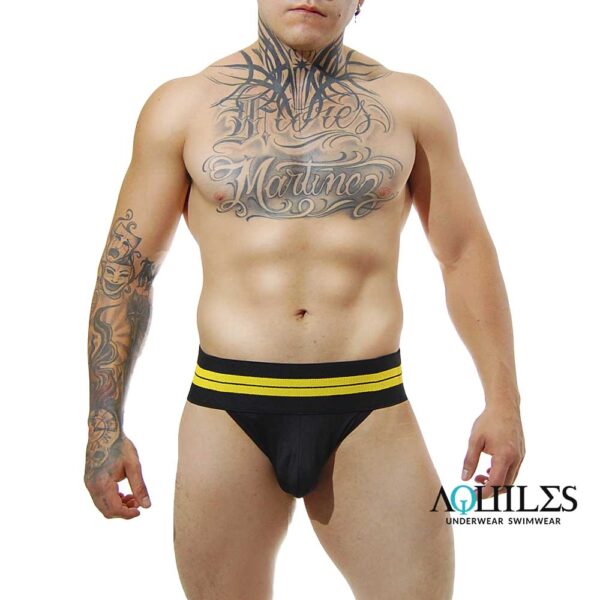 SUSPENSORIO DE ELÁSTICO ANCHO NEGRO CON AMARILLO